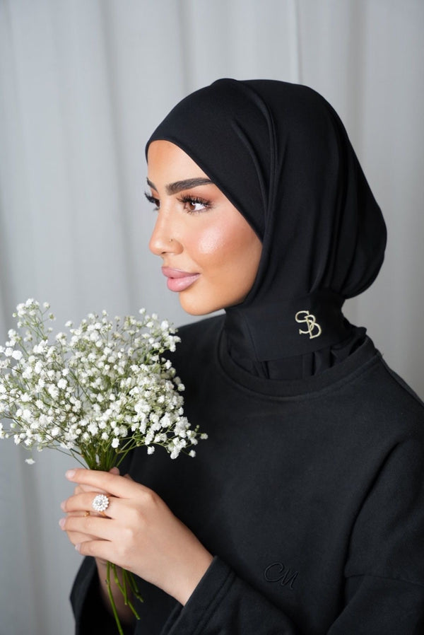 Hijab Jersey Premium Noir brodé BEIGE