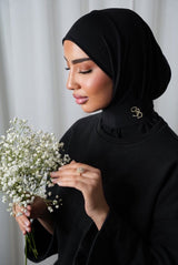 Hijab Jersey Premium Brodé — Noir & Beige | SB Signature - Hijab Jersey Premium Brodé | BySB SIGNATURE