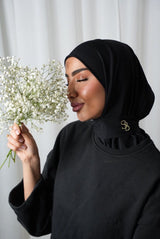 Hijab Jersey Premium Brodé — Noir & Beige | SB Signature - Hijab Jersey Premium Brodé | BySB SIGNATURE