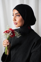 Hijab jersey premium brodé main noir et rouge BySB Signature
