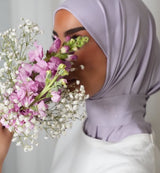 Hijab jersey premium brodé main lilas doux BySB Signature