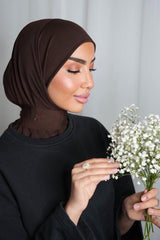 Hijab jersey premium brodé main marron élégant BySB Signature