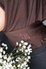 Hijab jersey premium brodé main marron élégant BySB Signature