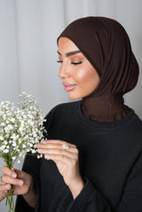 Hijab jersey premium brodé main marron élégant BySB Signature