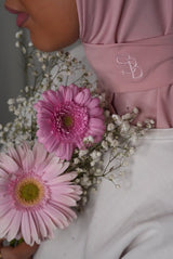 Hijab jersey premium brodé main rose poudré BySB Signature