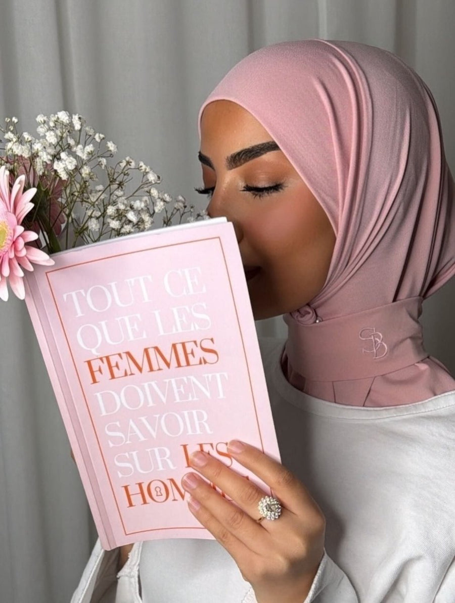 Hijab jersey premium brodé main rose poudré BySB Signature