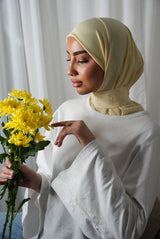 Hijab jersey premium brodé main vanille crème BySB Signature