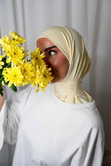 Hijab jersey premium brodé main vanille crème BySB Signature