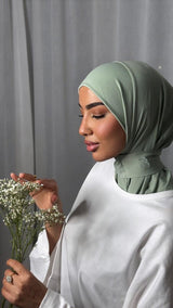 Hijab jersey premium brodé main vert menthe BySB Signature