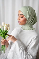 Hijab jersey premium brodé main vert pastel BySB Signature